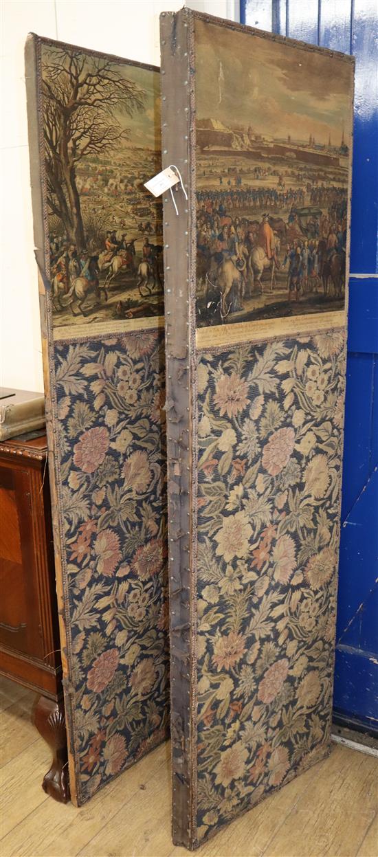 A tapestry four fold dressing screen W.162cm